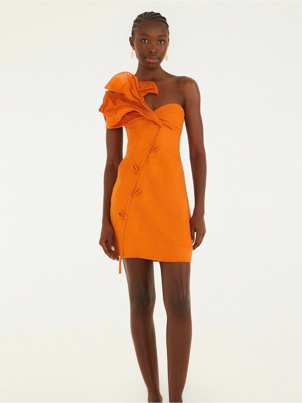 NWT FARM Rio Orange One-Shoulder Ruffle Mini Dress
